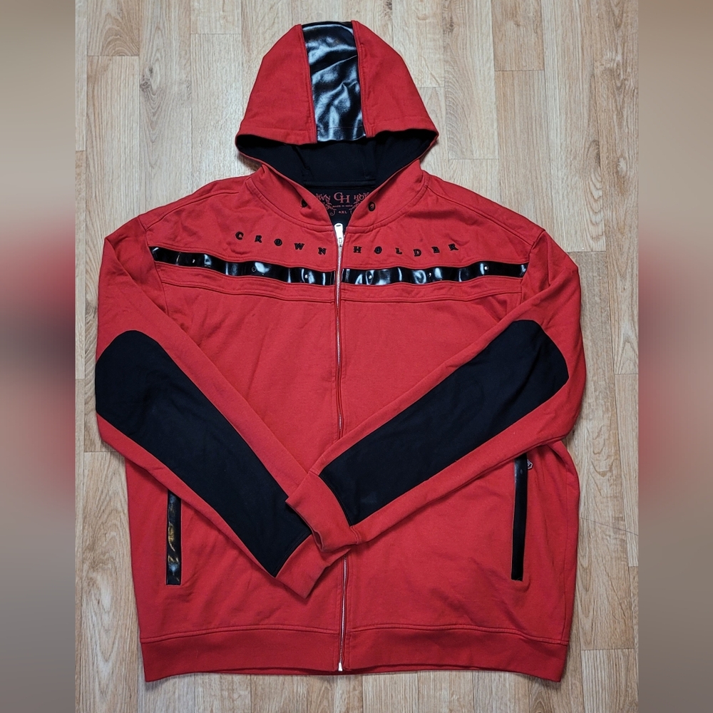 Y2k Crown Holder Red and Black Zip-Up Hoodie Size 4XL